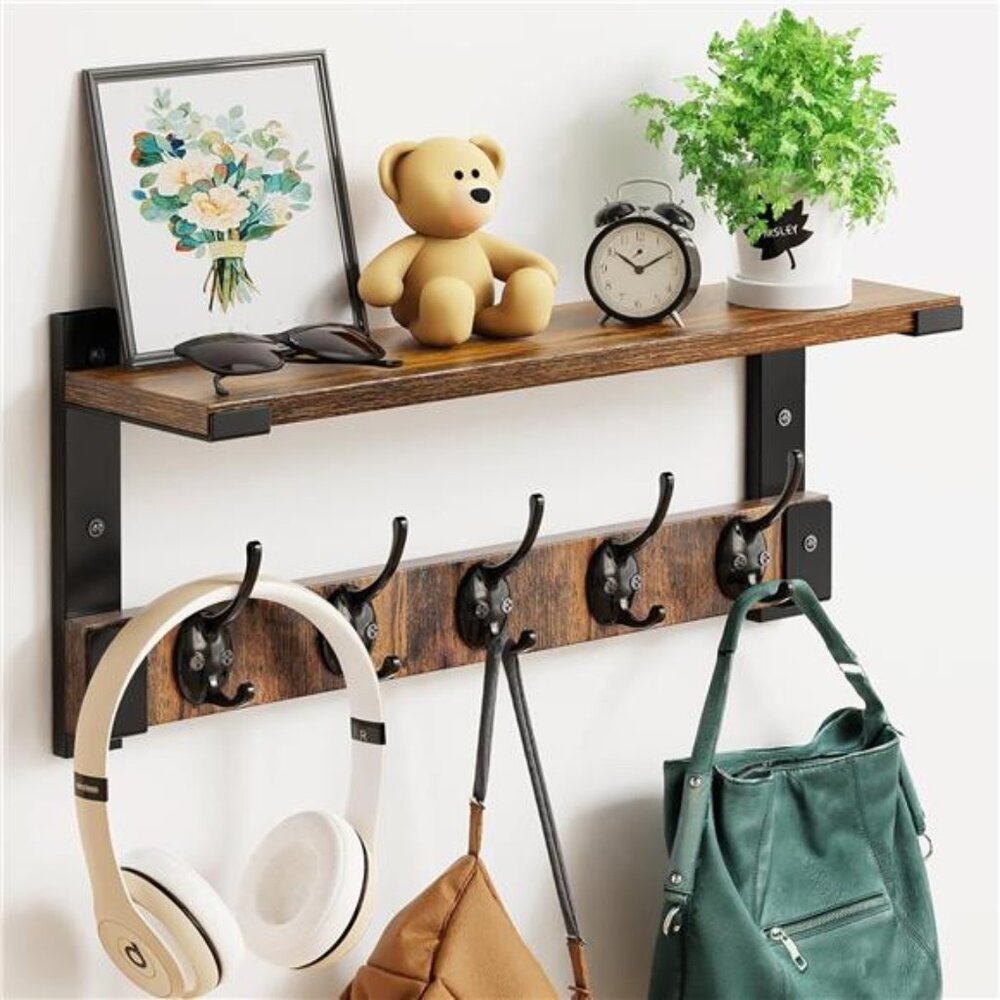 Wall Hooks with Shelf, Coat Rack Wall Mount for Coat Backpack Key Clothes
